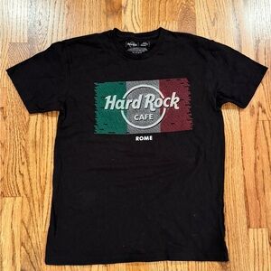Hard Rock Cafe Rome Black Tee with Tricolor Design